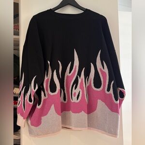 Plus Size Black & Pink Flame Knit Sweater